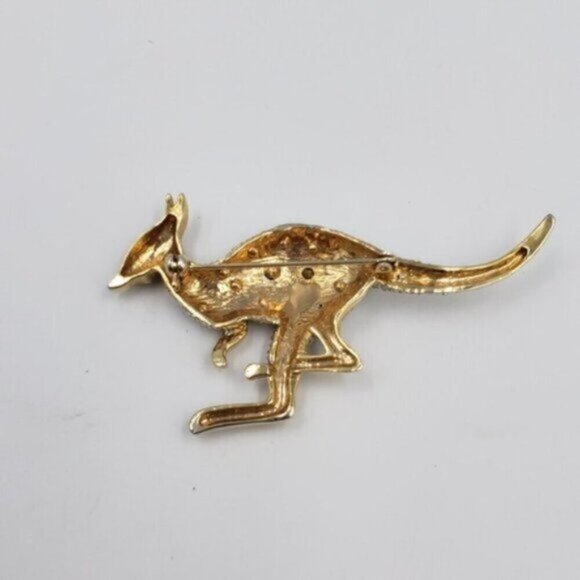 Vintage Gold Tone Diamonelle Rhinestone Kangaroo Brooch Pin Whimsy - Picture 6 of 12